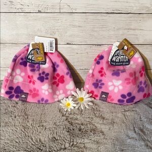 Turtlefur Pink and Purple Paw Print Kids Fleece Beanie, Ages 3-6